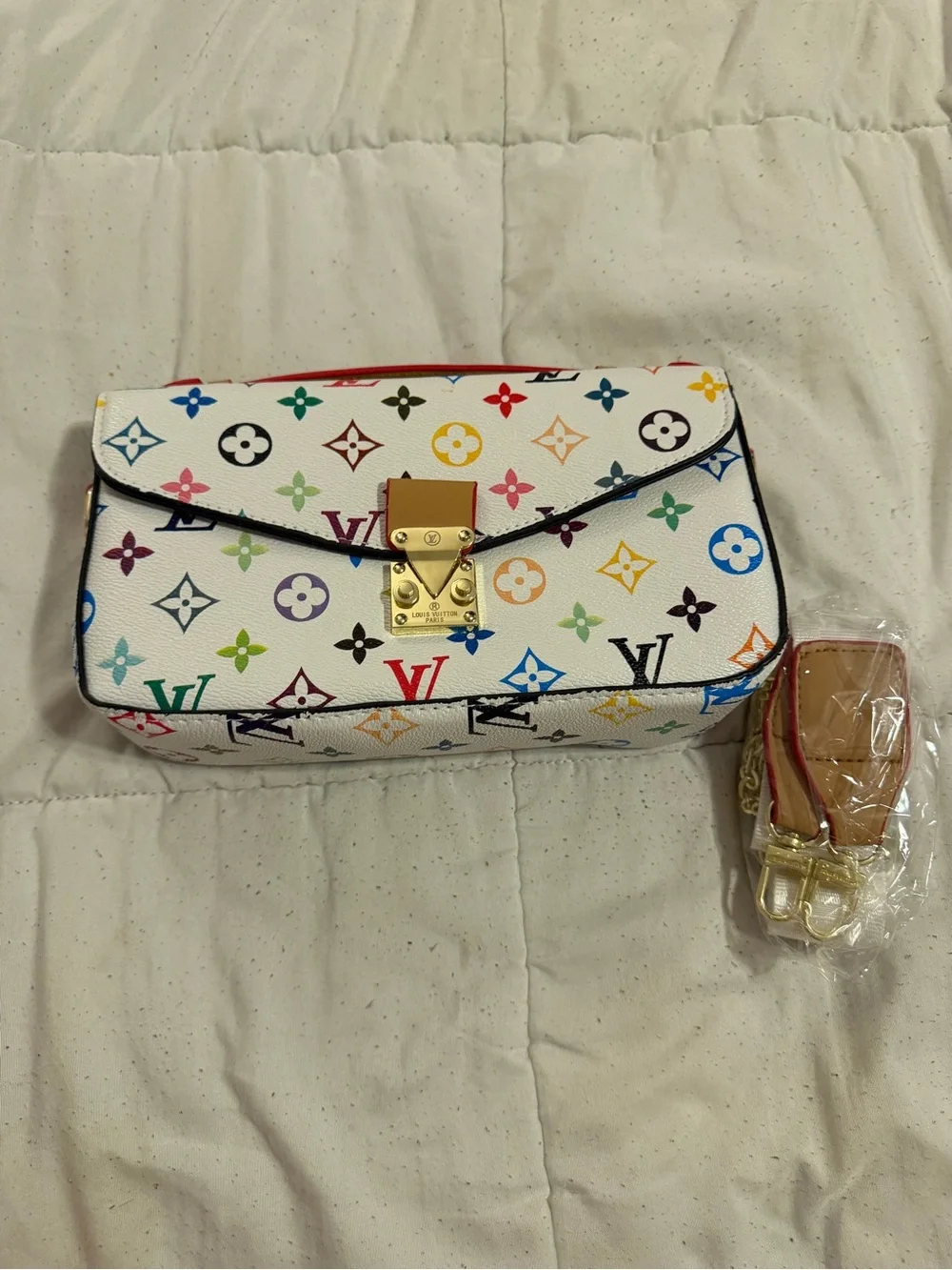 Multicolor Monogram White Canvas Shoulder Bag